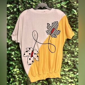 Vintage Leaf Patch Shirt Short Sleeve 80s Fashion Actic Wear Womens Medium